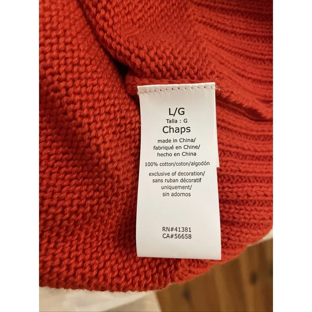 Chaps Orange Cotton Crew Neck Knit Sweater Mens Size Large  NEW